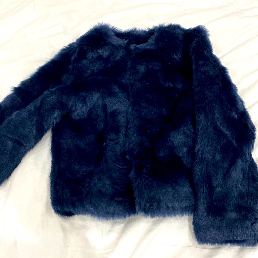 Lauren Conrad navy blue faux fur coat